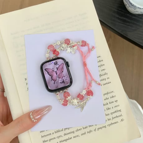 「V635」apple watchバンド 可愛い 女性 アップル ウォッチ バンド 蝶々 ビーズ