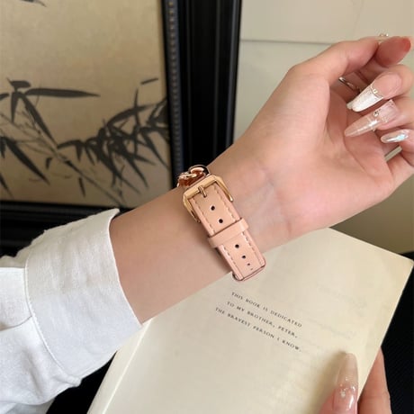 「V655」apple watchバンド 可愛い カメリア アップル ウォッチ バンド 女性 レザー＆チェーン