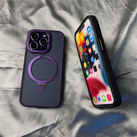 「V285」半透明 iphone14/13 magsafe対応ケース おすすめ iphone ケース スタンド 付き マット質感