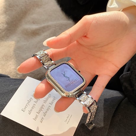 「V339」アップル ウォッチ キラキラ バンド+カバー 2点セット apple watch バンド シルバー 女性