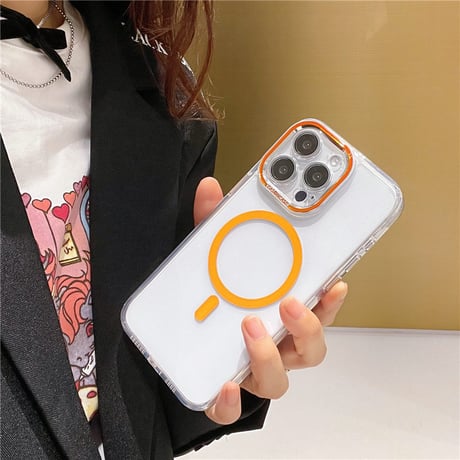 「V573」magsafe クリア ケース iphone15/14 透明 可愛い iphone ケース ペア シンプル
