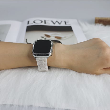「V245」樹脂 アップルウォッチバンド シェル風 おしゃれ 軽量 apple watchカバー付き 男女兼用