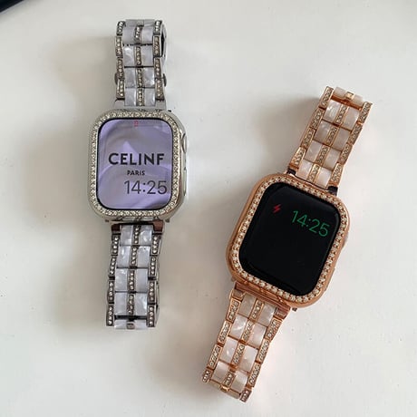 「V200」ステンレス× 樹脂 apple watchバンド キラキラ アップルウォッチベルト 大理石柄 ブレスレット代わり