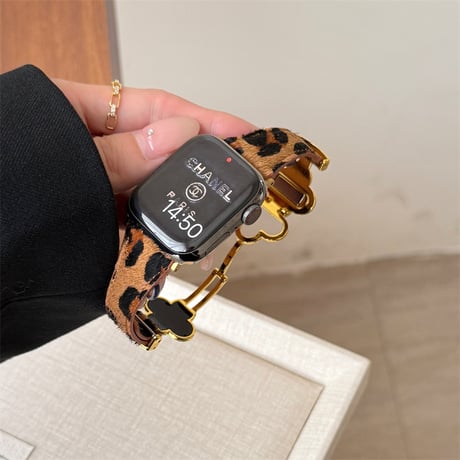 「V722」ヒョウ柄 アップルウォッチバンド 新型S11/Ultra3対応 apple watchバンド 四葉のクローバー