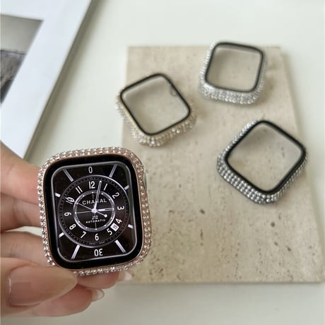 「V287」アップル ウォッチ カバー キラキラ ストーン Apple Watch 40/42/45mm 保護ケース フィルム一体型