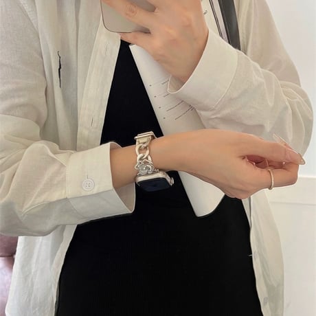 「V655」apple watchバンド 可愛い カメリア アップル ウォッチ バンド 女性 レザー＆チェーン