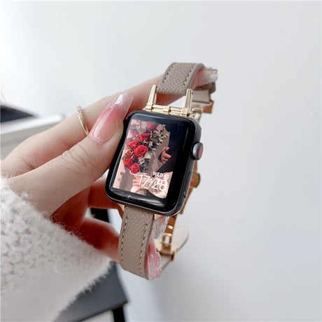 「V572」アップル ウォッチ バンド 女性 細い Dバックル apple watch レザー バンド 高級