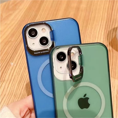 「V286」iphone14pro/13 magsafe充電ケース マット 半透明 iphoneケース 隠しスタンド