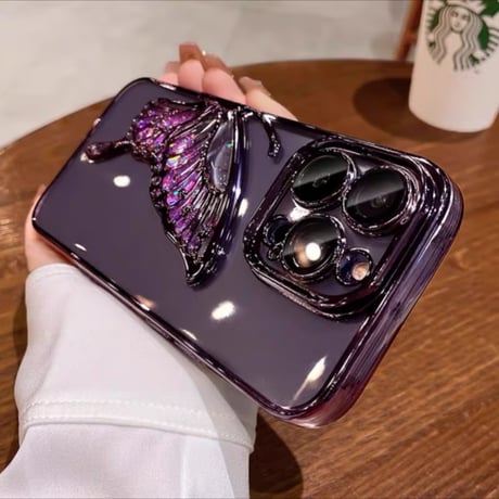 「V596」iphone17/17pro ケース 蝶々 クリア iphone16/15 ケース 可愛 キラキラシート付き