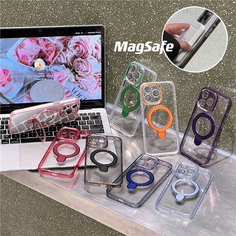 「V603」magsafe クリア ケース カメラフィルム付き iphone ケース スタンド