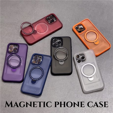 「V527」カメラ保護リング付き iphone15 magsafeケース スタンド iphone15pro/14pro ケース ペア