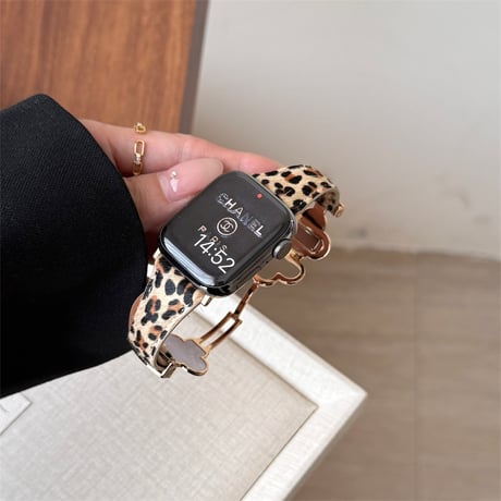 「V722」ヒョウ柄 アップルウォッチバンド 新型S11/Ultra3対応 apple watchバンド 四葉のクローバー