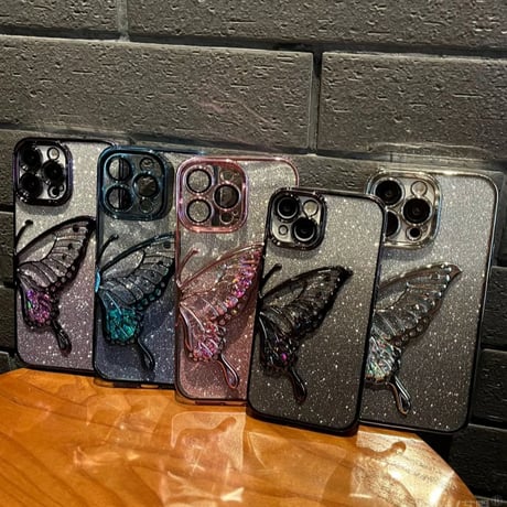 「V596」iphone17/17pro ケース 蝶々 クリア iphone16/15 ケース 可愛 キラキラシート付き