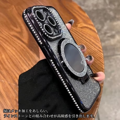 「V588」キラキラ iphone16/16pro ケース ミラー 付き iphone15/14 ケース クリア スタンド付き