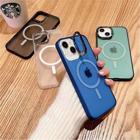 「V286」iphone14pro/13 magsafe充電ケース マット 半透明 iphoneケース 隠しスタンド