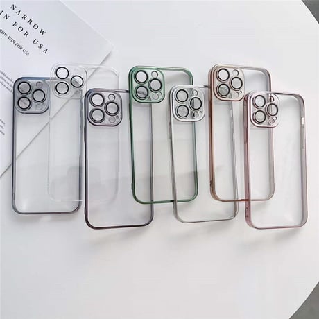 「V112」メタリック iphone14 クリアケース 防塵 軽量 iphone14pro/13 ケース  カメラフィルム付き