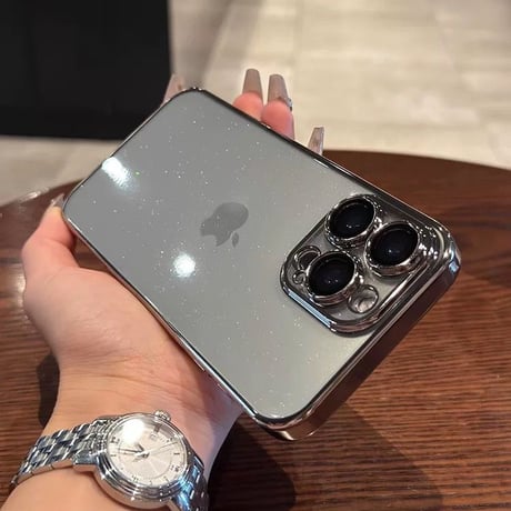 「V438」カメラフィルム付き  iphone17/17air/16/16pro ケース メタリック シルバー iphone15 ケース キラキラ おしゃれ