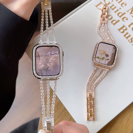 「V151」キラキラ アップル ウォッチ バンド 3連チェーン apple watch バンド+カバー 女性 可愛い
