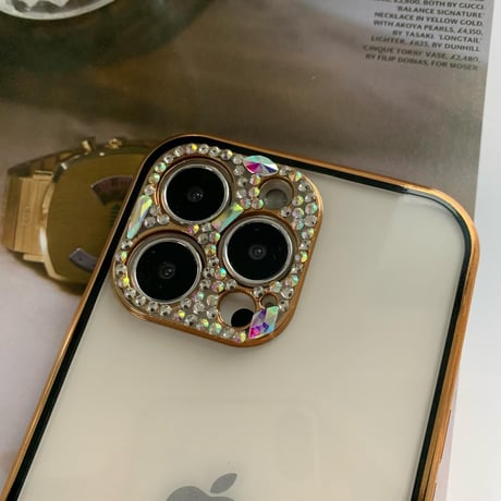 「V153」iphone14proケース  ストーンデコカメラレンズ iphone13/12ケース おしゃれ インスタ映え