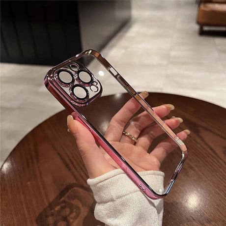 「V135」透明 iphone17/air/16/16pro ケース カメラフィルム付き iphone15pro ハードケース メタリック風 おしゃれ