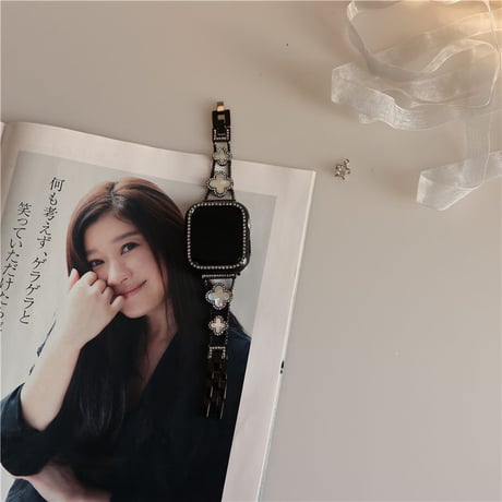 「V191」アップル ウォッチ バンド 女性 人気 四葉のクローバー かわいい apple watch プレスレット バンド+カバー2点セット
