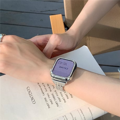 「V363」キラキラ アップル ウォッチ バンド シルバー ステンレス apple watchバンド+カバーセット