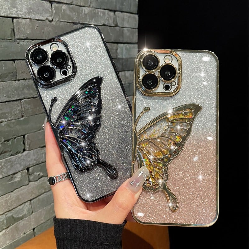 V596」iphone17/17pro ケース 蝶々 クリア iphone16/15 ケース