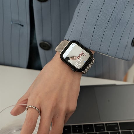 「V491」アップル ウォッチ バンド 蒸れ ない apple watch ステンレスバンド ＋カバー2点セット