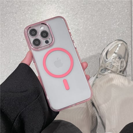 「V573」magsafe クリア ケース iphone15/14 透明 可愛い iphone ケース ペア シンプル