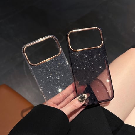 「V577」iphone17/17pro/16/16pro ケース 透明 可愛い iphone15/14 ケース キラキラ カメラリング付き