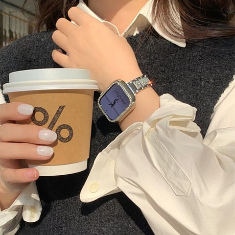 「V339」アップル ウォッチ キラキラ バンド+カバー 2点セット apple watch バンド シルバー 女性