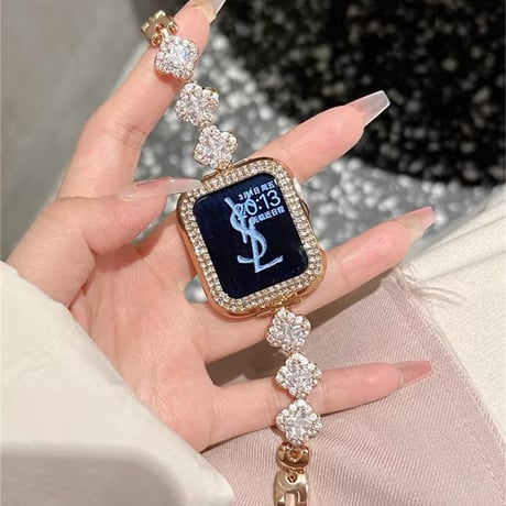 「V672」四葉のクローバー apple watchバンド キラキラ アップル ウォッチ バンド 女性 ブレスレット