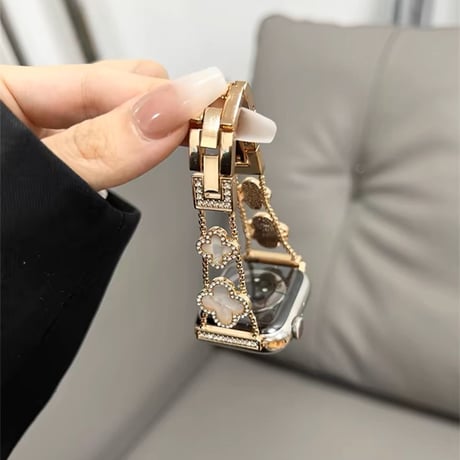 「V025」四つ葉のクローバー Apple Watchバンド  女性 人気 チェーン ベルト
