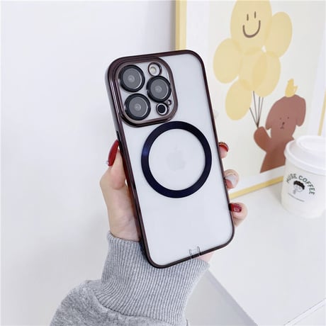 「V257」MagSafe対応 iphone14pro/13 ケース メタリック 防塵 透明 スマホケース レンズ保護一体型