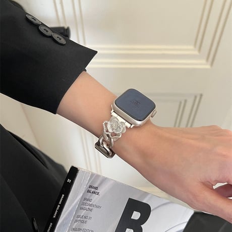 「V655」apple watchバンド 可愛い カメリア アップル ウォッチ バンド 女性 レザー＆チェーン