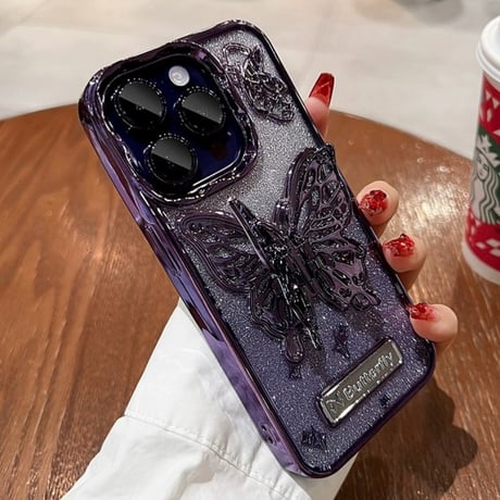「V600」キラキラ シート付き iphone ケース 蝶々 iphone15/14 ケース 透明 可愛い