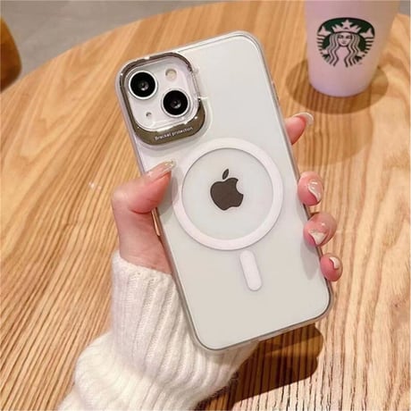 「V286」iphone14pro/13 magsafe充電ケース マット 半透明 iphoneケース 隠しスタンド