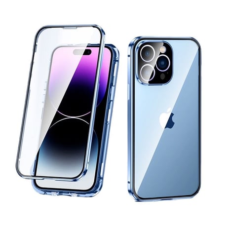 「V197」iphone15/14pro フルカバーケース 全面保護 薄型 クリア iphone13/12ケース 両面ガラス 磁石吸着