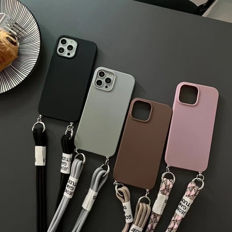「V111」くすみカラー iphone14 ケース  3連紐 シンプル iphone14plus/13 ケース 肩掛け
