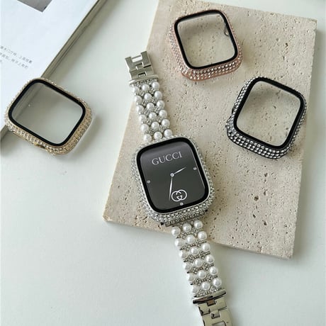「V287」アップル ウォッチ カバー キラキラ ストーン Apple Watch 40/42/45mm 保護ケース フィルム一体型