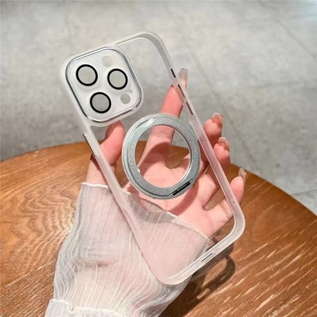 「V701」iphone16/16e ケース 360°回転スタンド magsafe対応ケース クリア