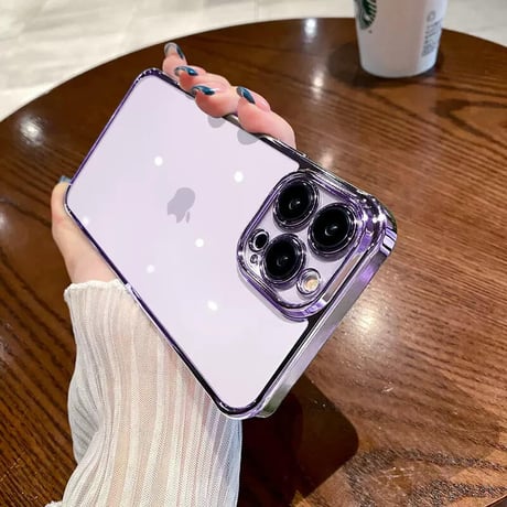 「V186」透明 iphone14 ガラスケース 黄ばまない おしゃれ iphone14pro/14promax ケース メタリック シルバー