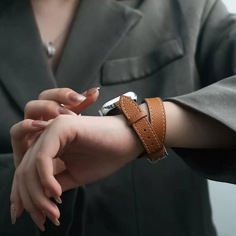 「V202」アップルウォッチバンド 二重 本革 apple watch 8/7/se ベルト ダブルツアー 高級 レディース