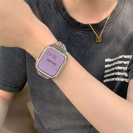 「V363」キラキラ アップル ウォッチ バンド シルバー ステンレス apple watchバンド+カバーセット