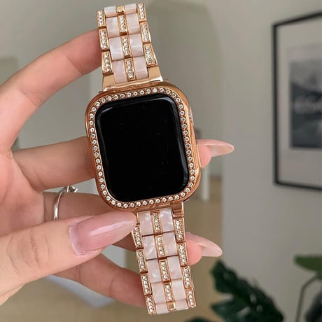 「V200」ステンレス× 樹脂 apple watchバンド キラキラ アップルウォッチベルト 大理石柄 ブレスレット代わり