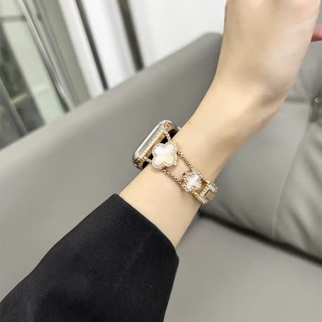【V025-1】四葉のクローバーのapple watchバンド キラキラ アップル ウォッチ バンド 可愛い ブレスレット