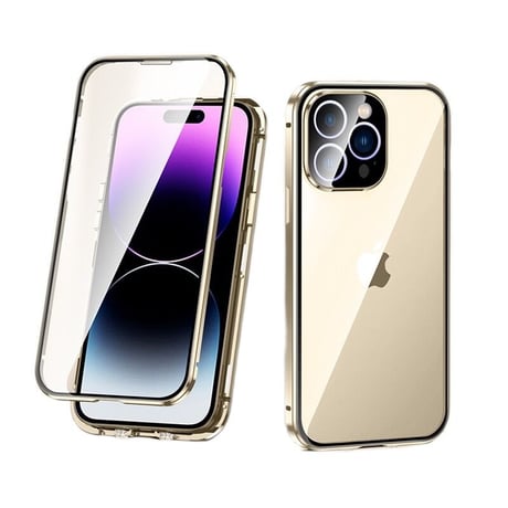 「V197」iphone15/14pro フルカバーケース 全面保護 薄型 クリア iphone13/12ケース 両面ガラス 磁石吸着