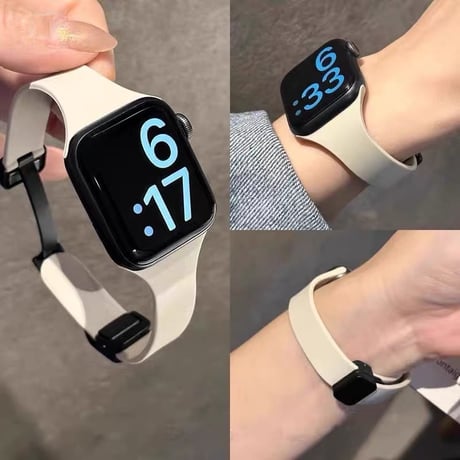 「V733」アップルウォッチバンド シリコン 細め apple watch バンド マグネット おしゃれ