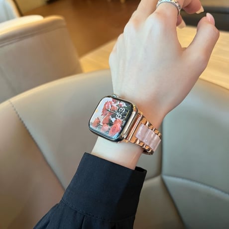 「V201」保護ケース付き 樹脂+ステンレス アップルウォッチバンド 高級 apple watchアクセサリー 女子 おしゃれ