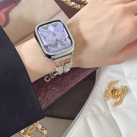 「V091」蝶々 アップル ウォッチ バンド おしゃれ 女性 apple watchカバー付き